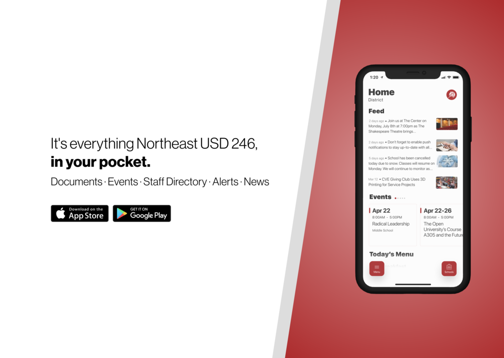 Northeast has a new app, access documents, events, staff, alerts, and news now, links are in news post
